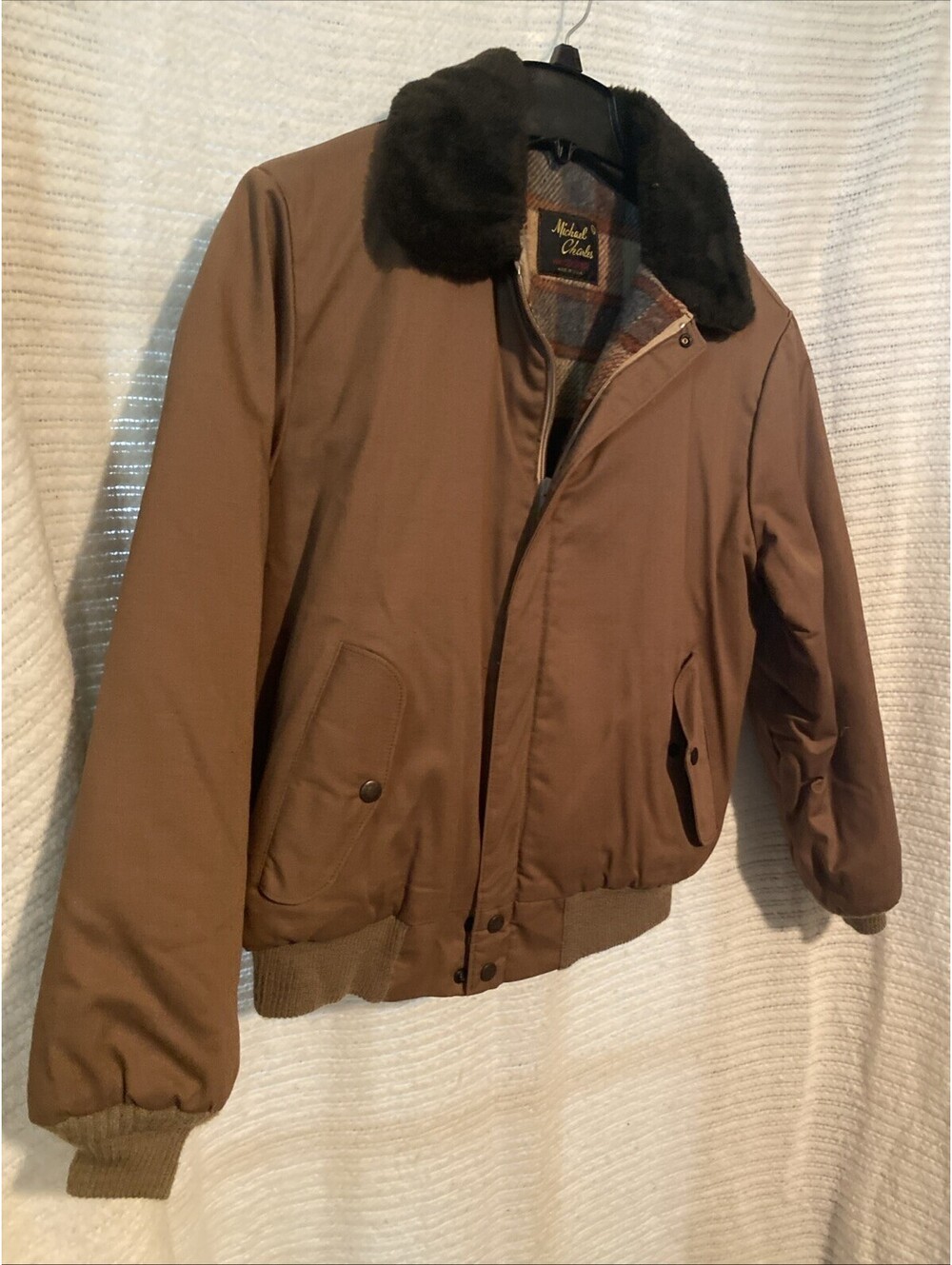 Vintage Michael Charles for Cooper Bomber Chore Jacket LG Tan Blanket Lined